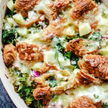 croissant casserole bake in a baking pan