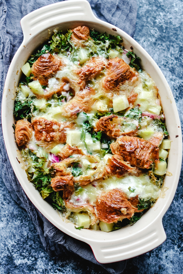 croissant casserole bake in a baking pan