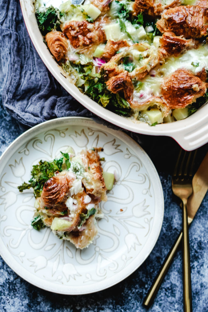 plated croissant casserole bake