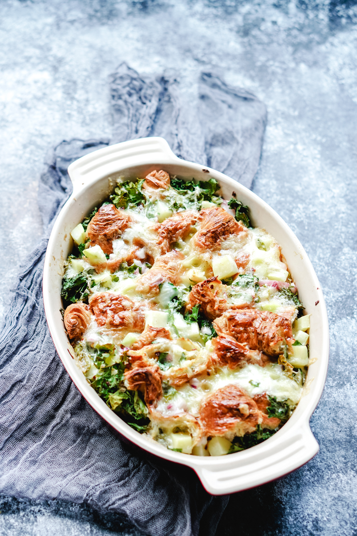 croissant casserole bake in a baking pan