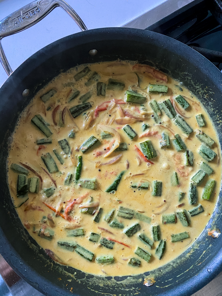 okra curry in a pan