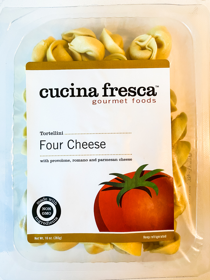Cucina Fresca brand four cheese tortellini in its package