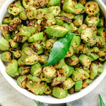 okra saute in a white bowl