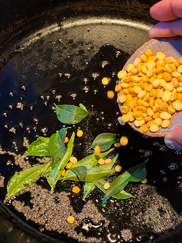 lentils added to a skillet