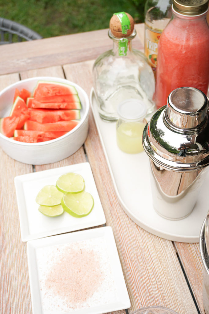 ingredients for watermelon margarita laid out