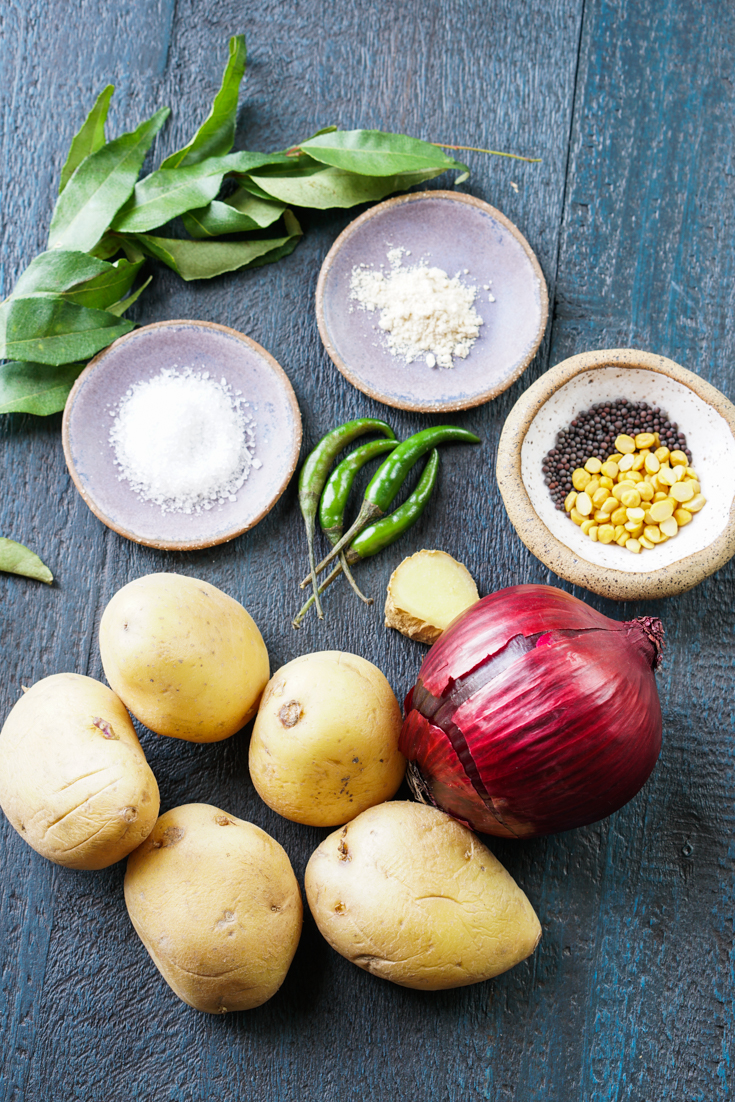 ingredients for poori masala laid out