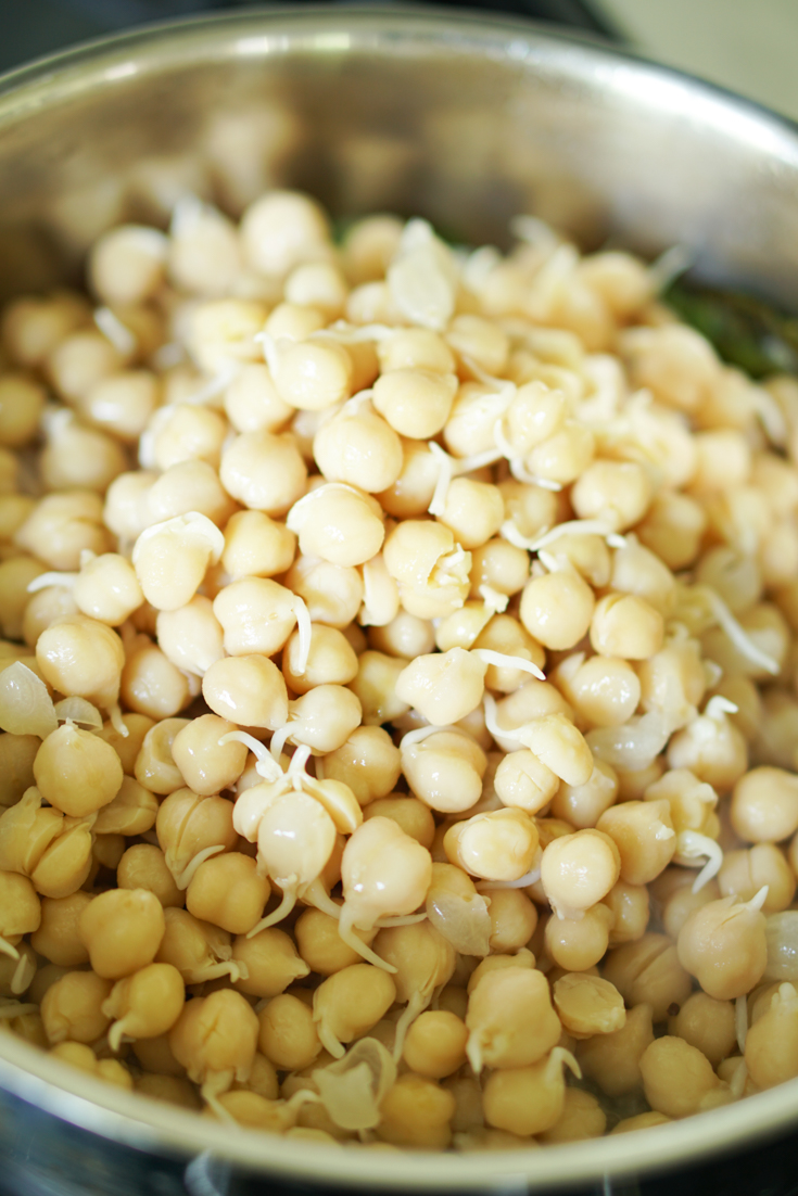 chickpea sprouts in a saute pan
