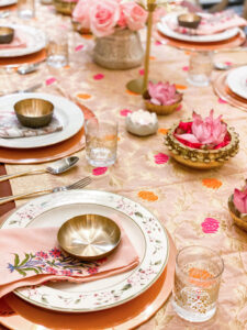Pink and Gold table setting for Diwali
