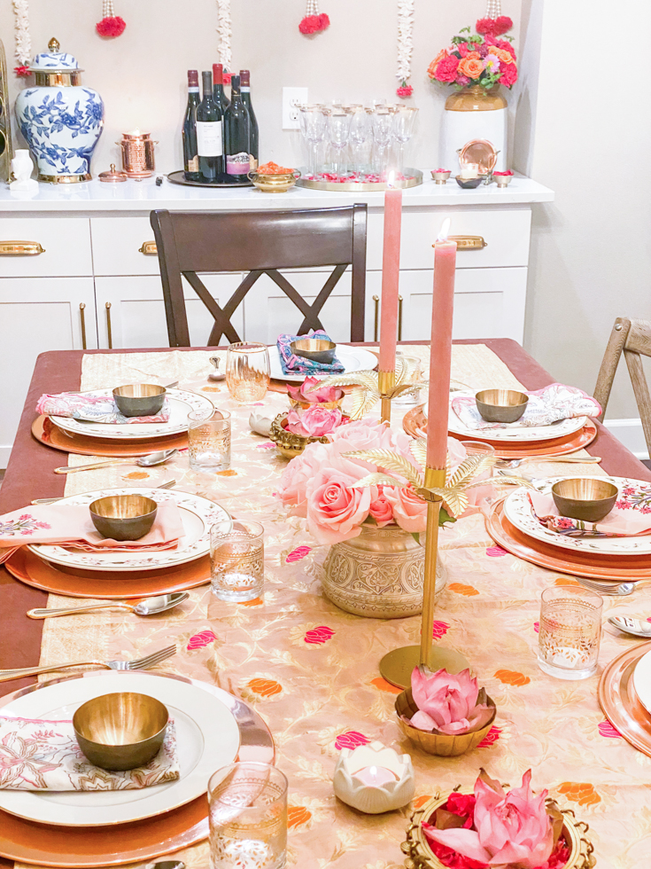 Pink and Gold table setting for Diwali