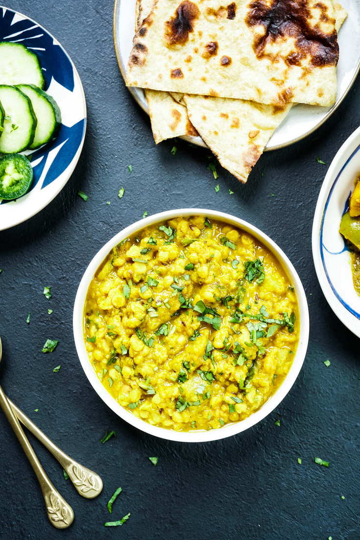 lauki chana dal in a white bowl