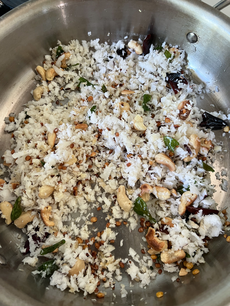 coconut and nuts in a pan