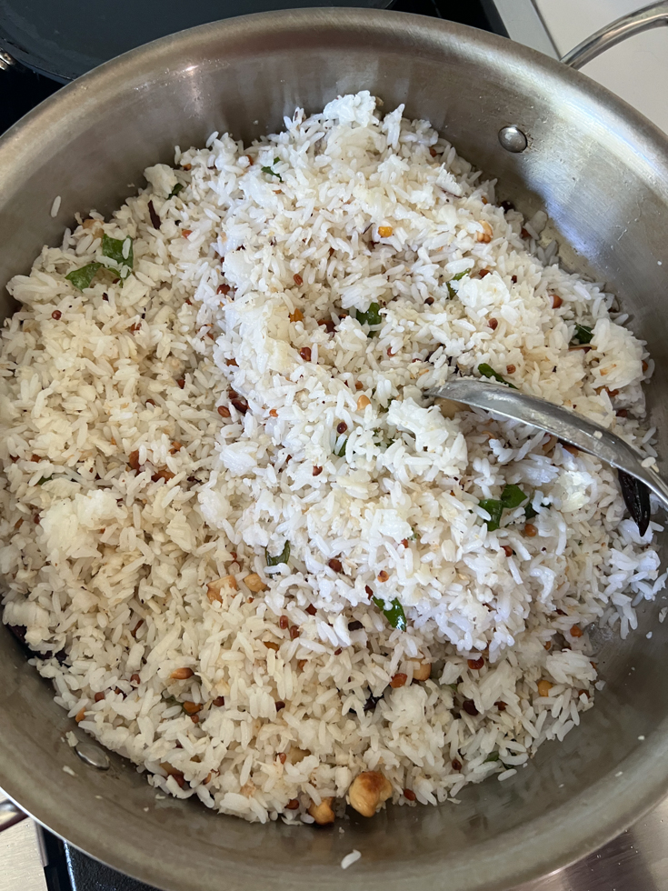 coconut rice in a pan