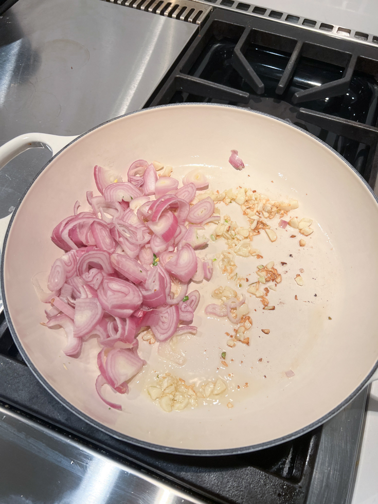 garlic and shallots in a pan
