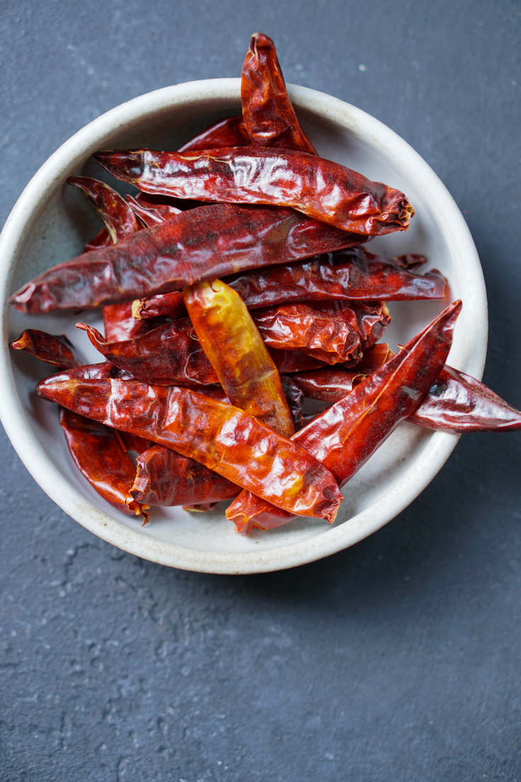 a bowl of dried red chillies