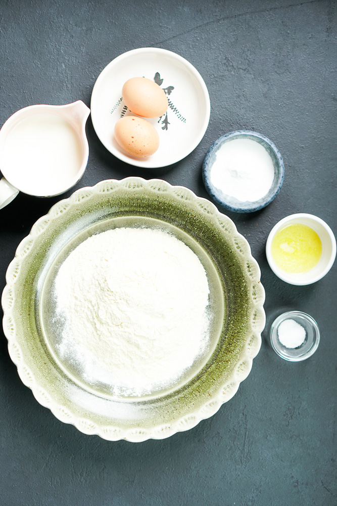 ingredients for pancake on a board