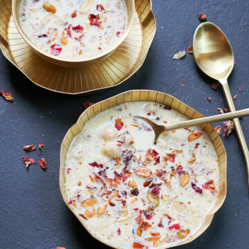 makhana kheer in two brass bowls